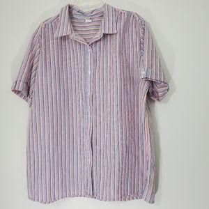 BocaBay Striped Short Sleeve Button Front Collared Blouse, Size XX